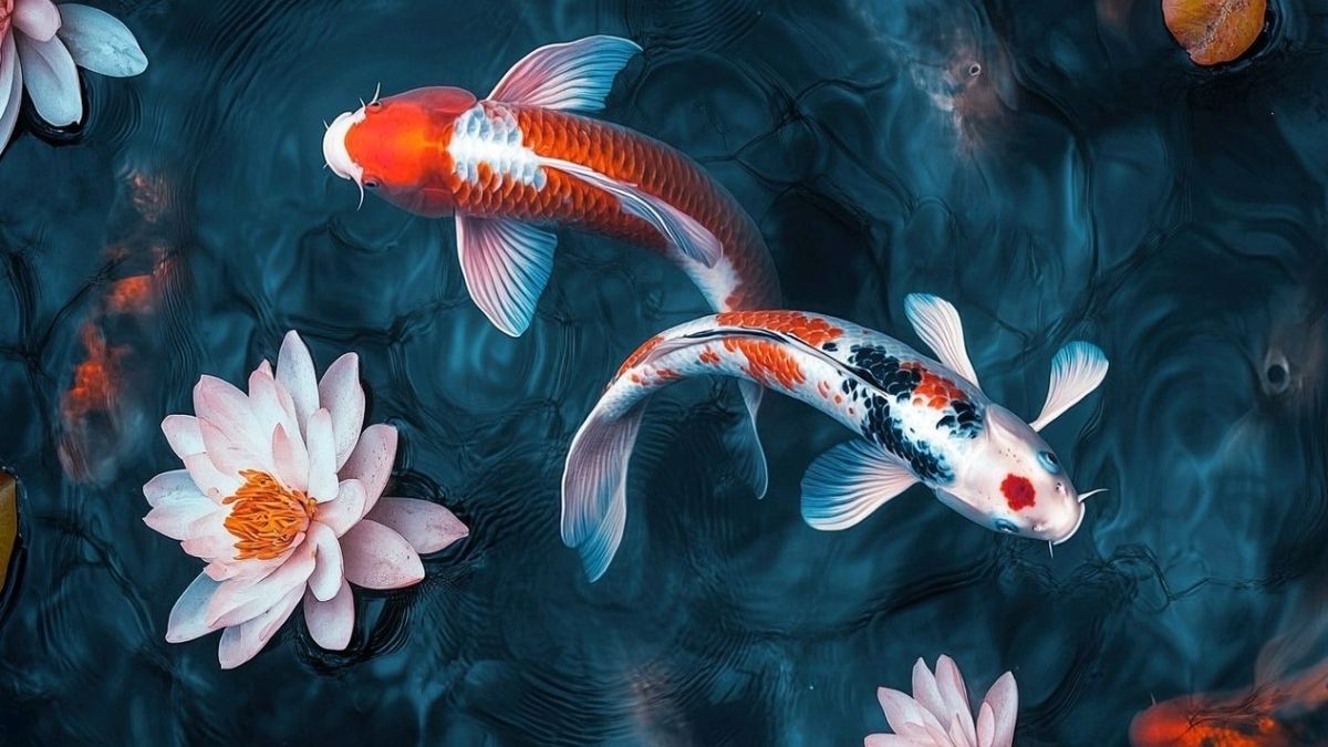 Hình nền cá chép hoa sen 4K