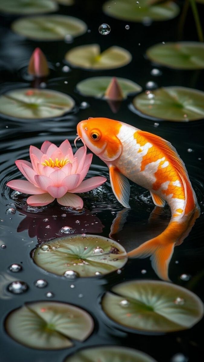 Hình nền cá chép hoa sen đẹp cho điện thoại