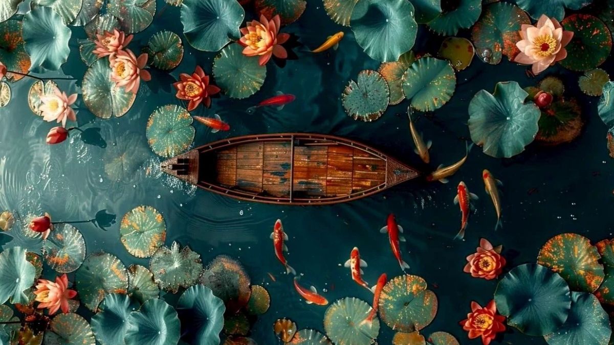 Hình nền cá chép hoa sen cực ấn tượng