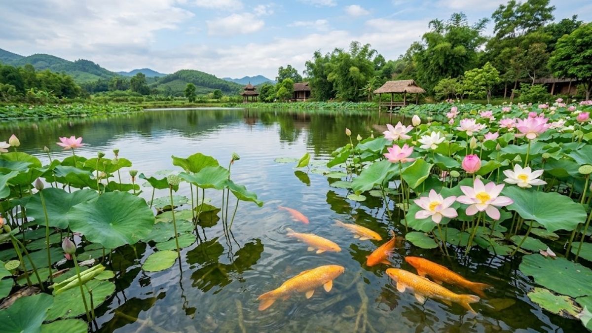 Hình nền cá chép hoa sen chân thực từng đừng nét