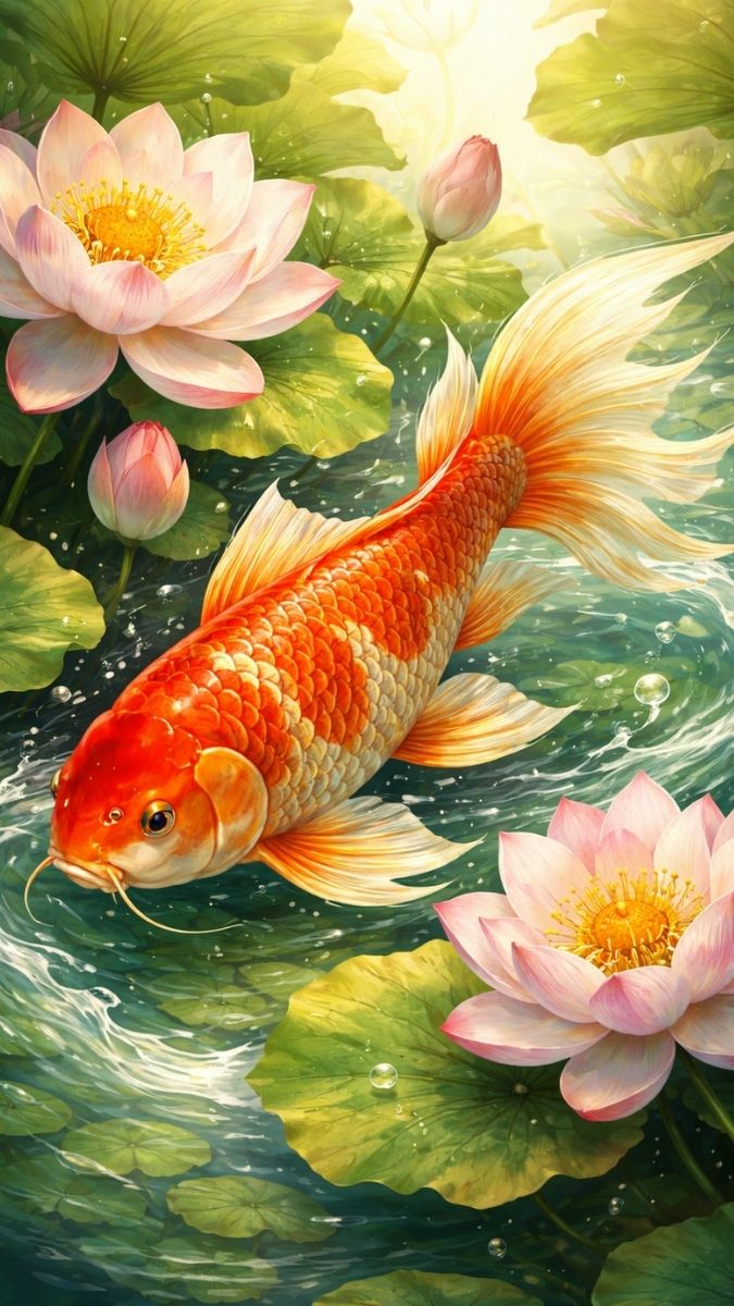 Hình cá chép và hoa sen siêu đẹp
