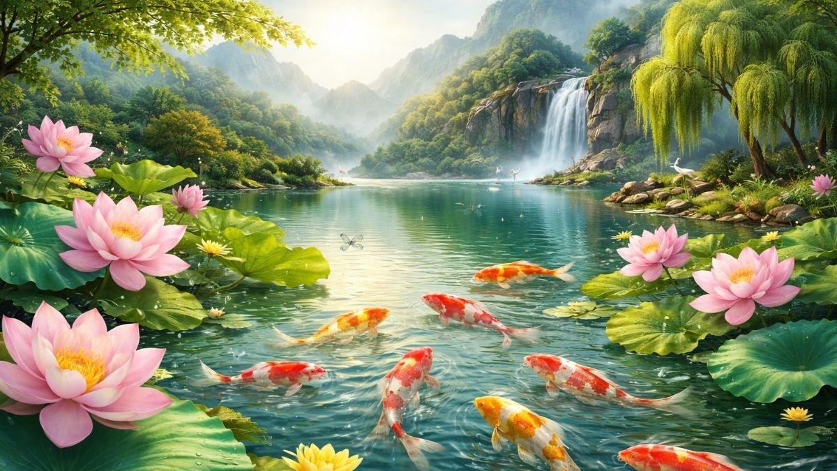 Hình nền cá chép hoa sen tuyệt đẹp