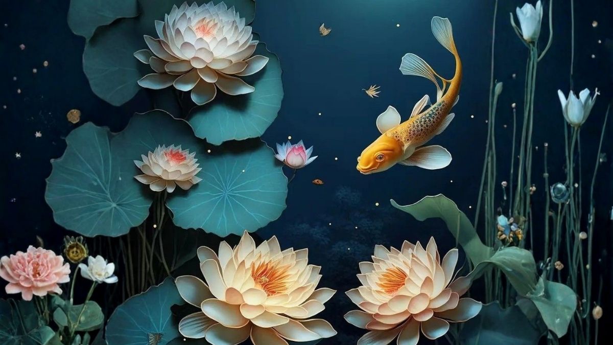 Hình cá chép và hoa sen