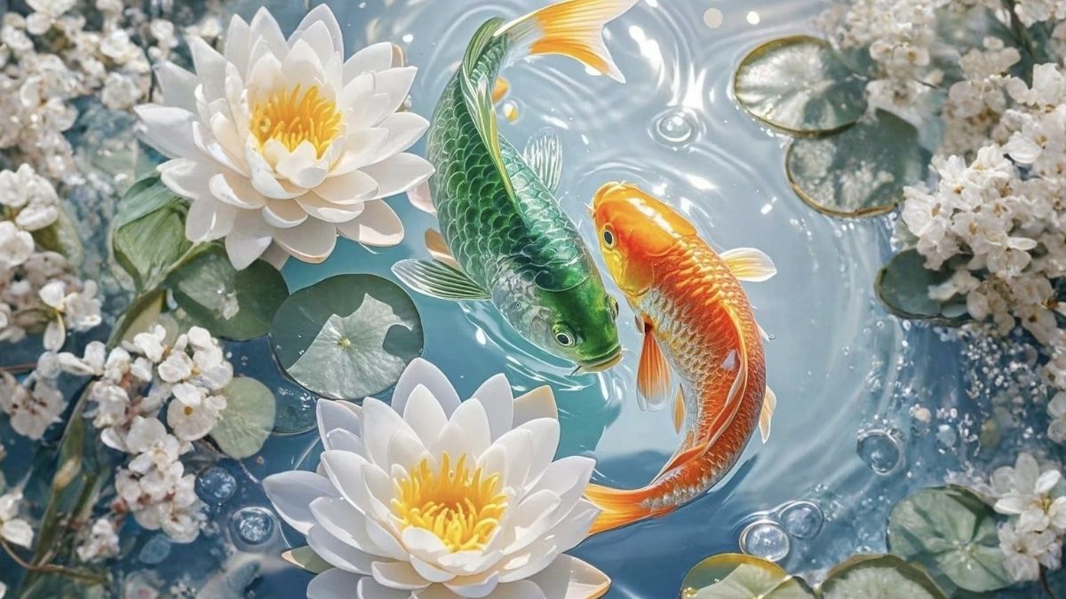 Hình nền cá chép hoa sen cực đẹp cho người mệnh Thủy