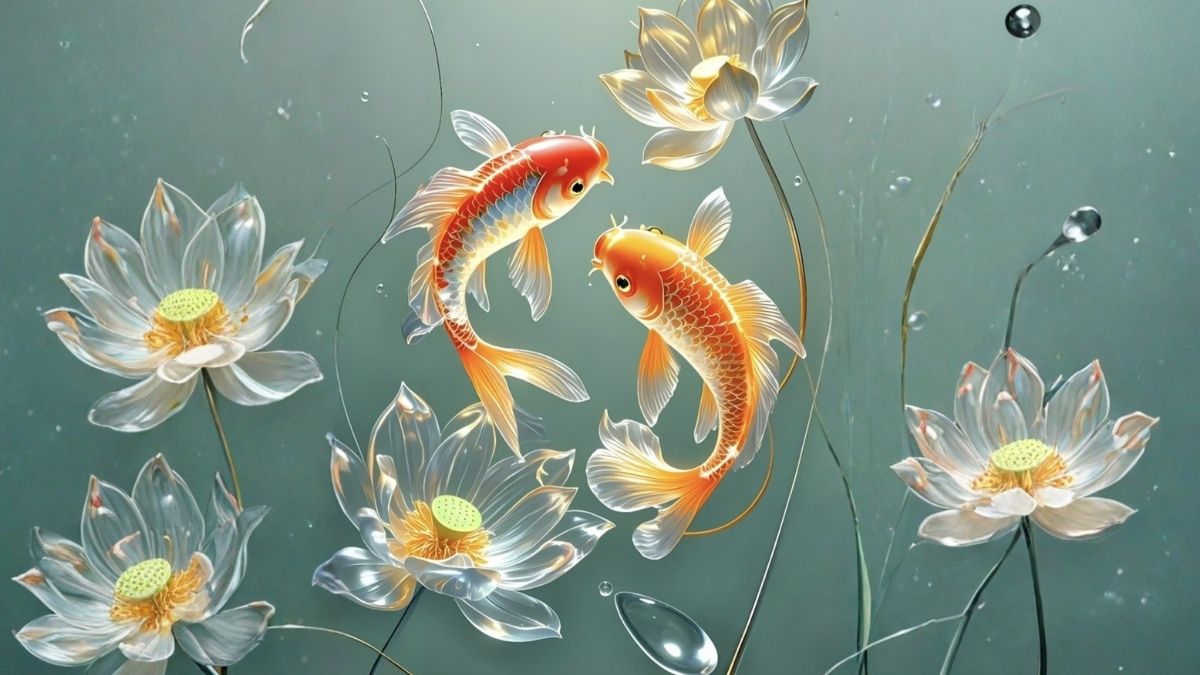 Hình nền cá chép hoa sen thanh khiết