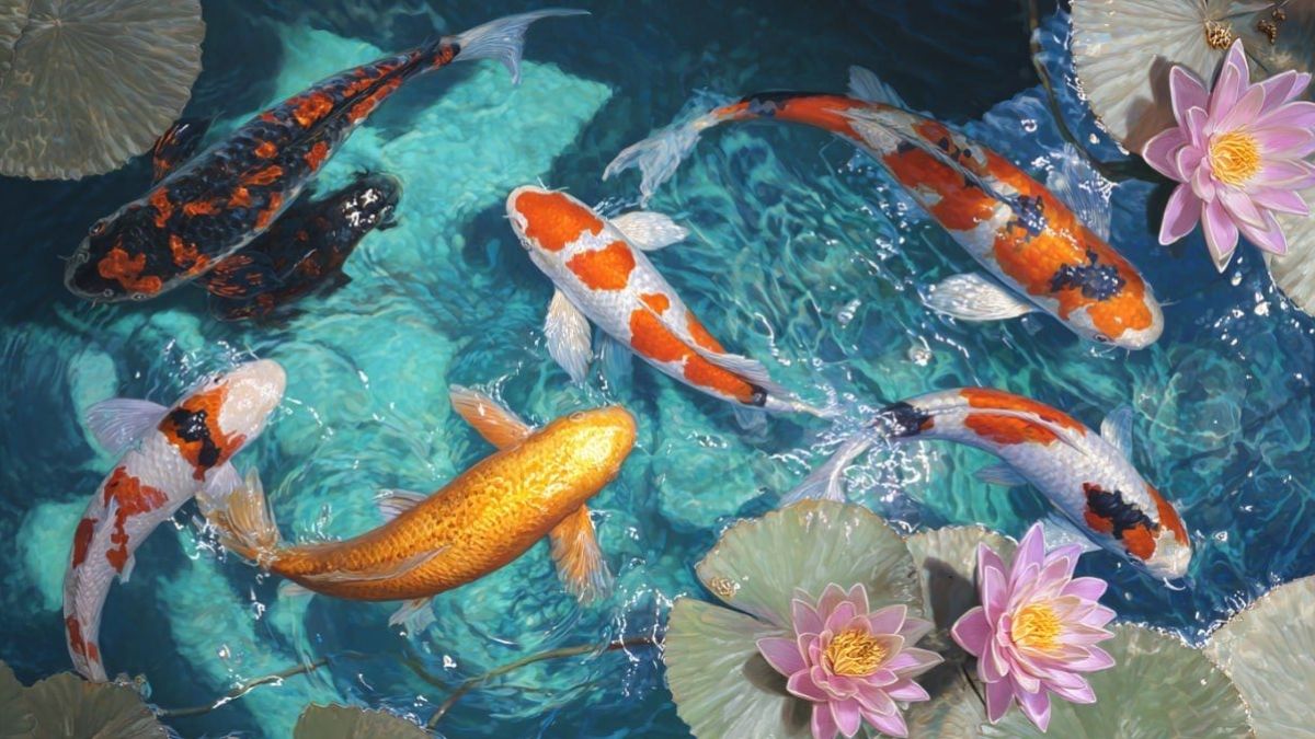 Hình cá chép hoa sen mệnh Thủy