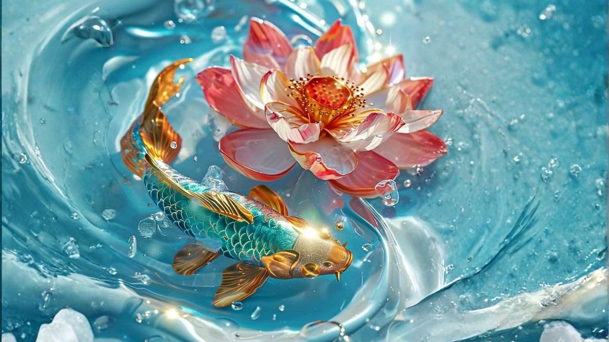 Hình nền cá chép hoa sen đẹp ấn tượng