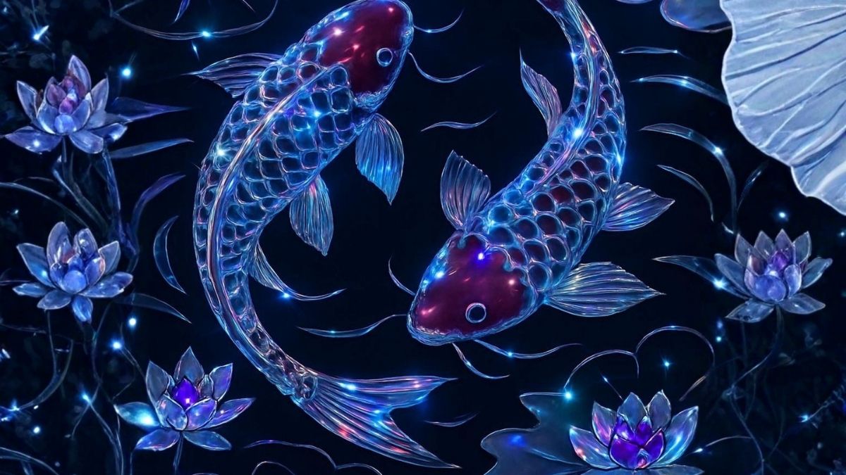 Hình nền cá chép hoa sen dành cho người mệnh Thủy