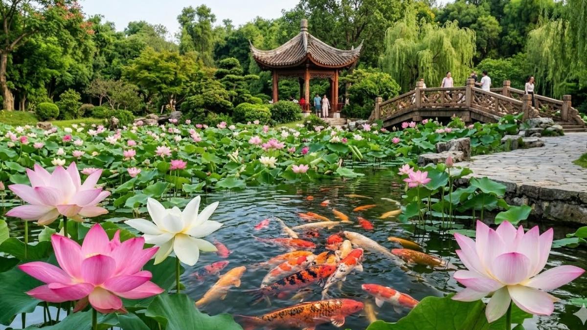 Hình nền cá chép hoa sen dành cho mệnh Mộc