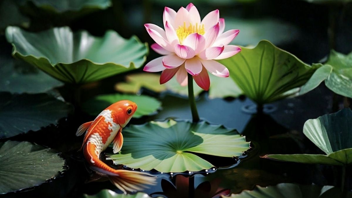 Hình cá chép hoa sen dành cho người mệnh Mộc