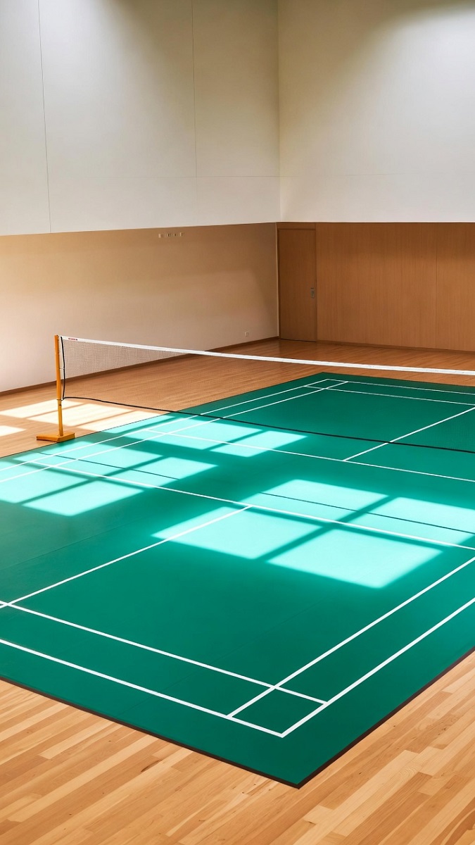 Hình nền cầu lông - Sân tập có nắng chiếu vào