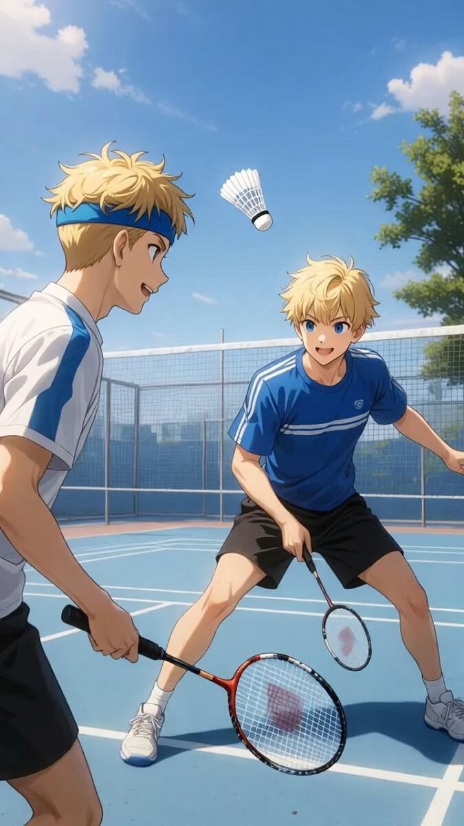 Hình nền cầu lông - 2 bạn cùng chơi cầu lông