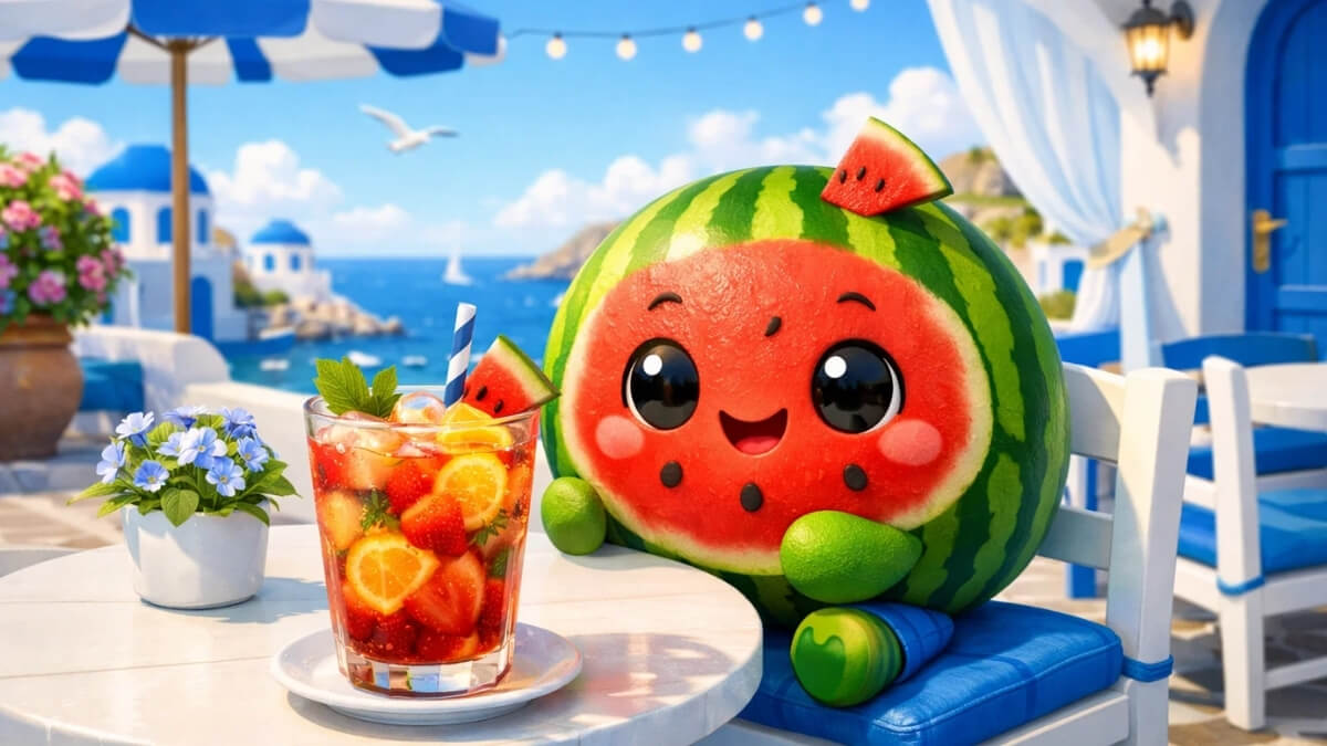 Hình nền quả dưa hấu cute nền xanh