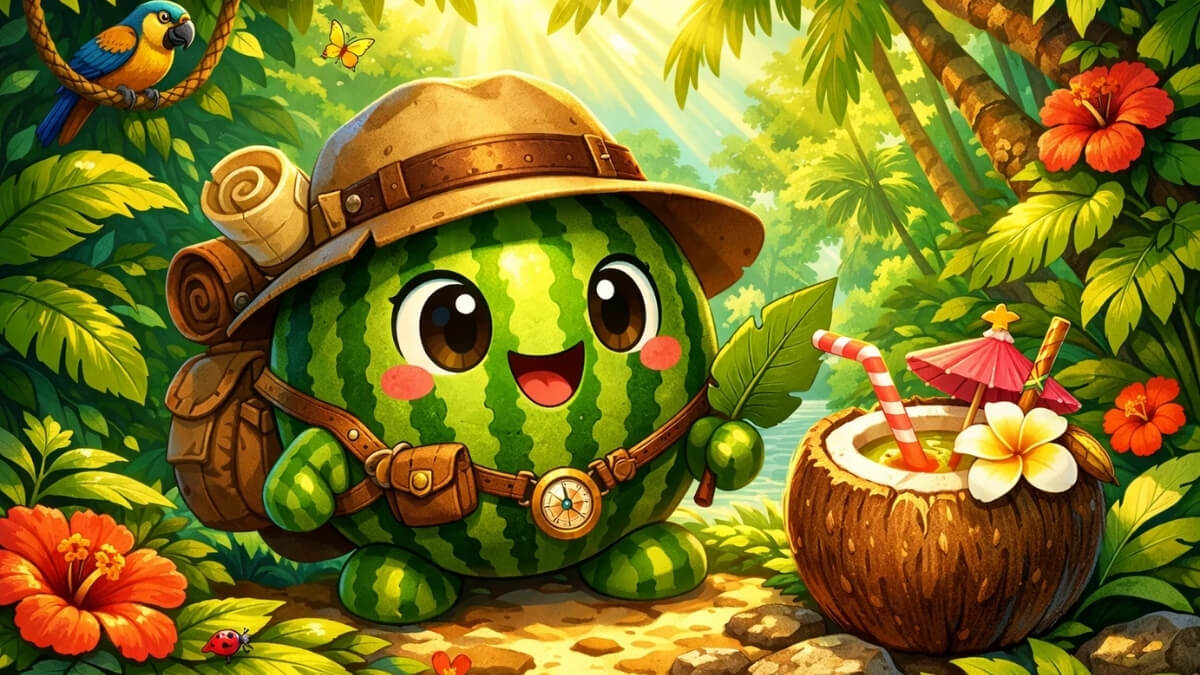 Hình nền quả dưa hấu cute đi thám hiểm