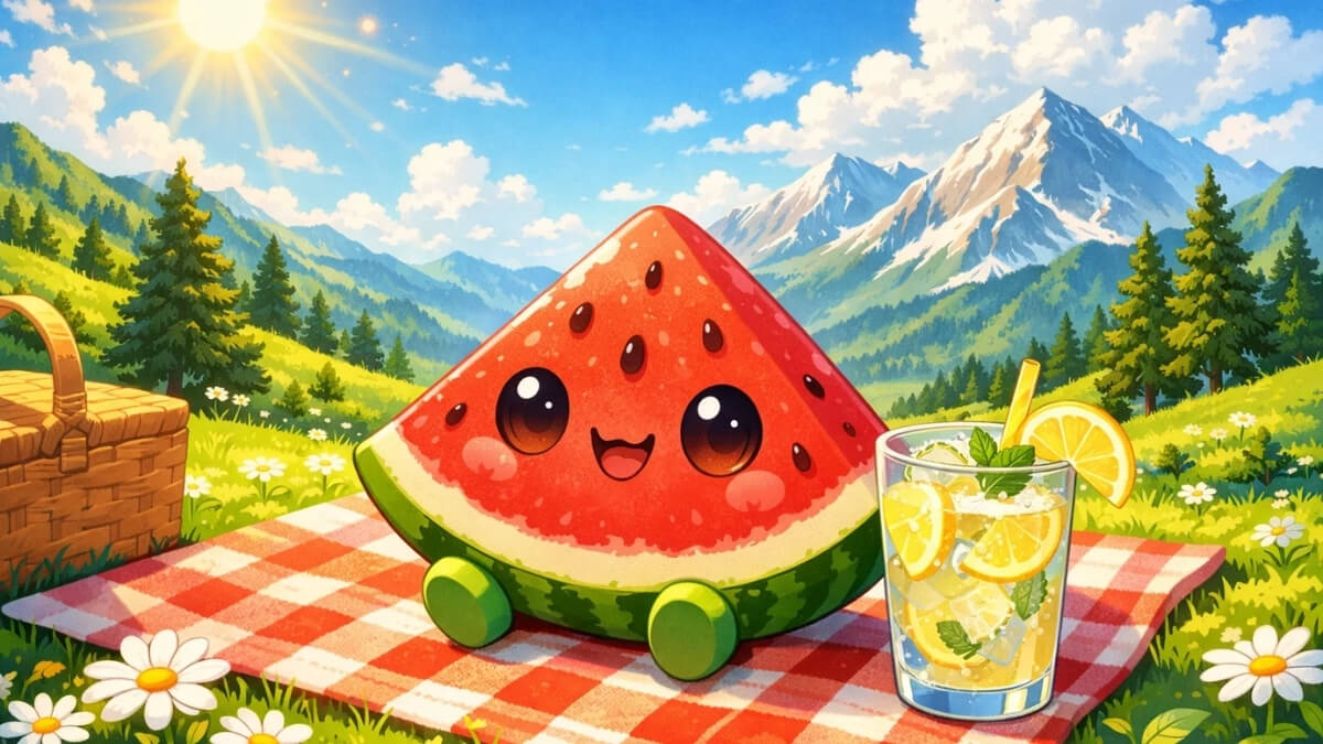 Hình nền quả dưa hấu cute đi picnic