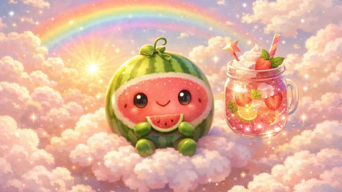 Hình nền quả dưa hấu cute và cầu vồng