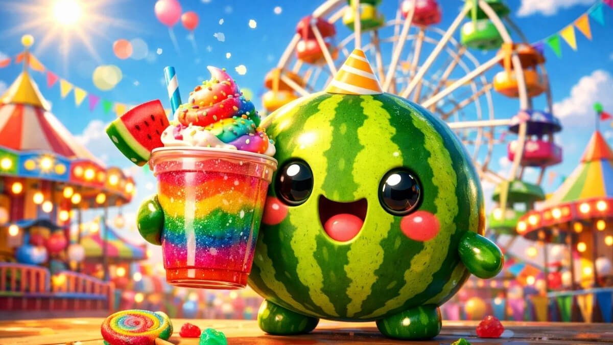 Hình nền quả dưa hấu cute và ly kem