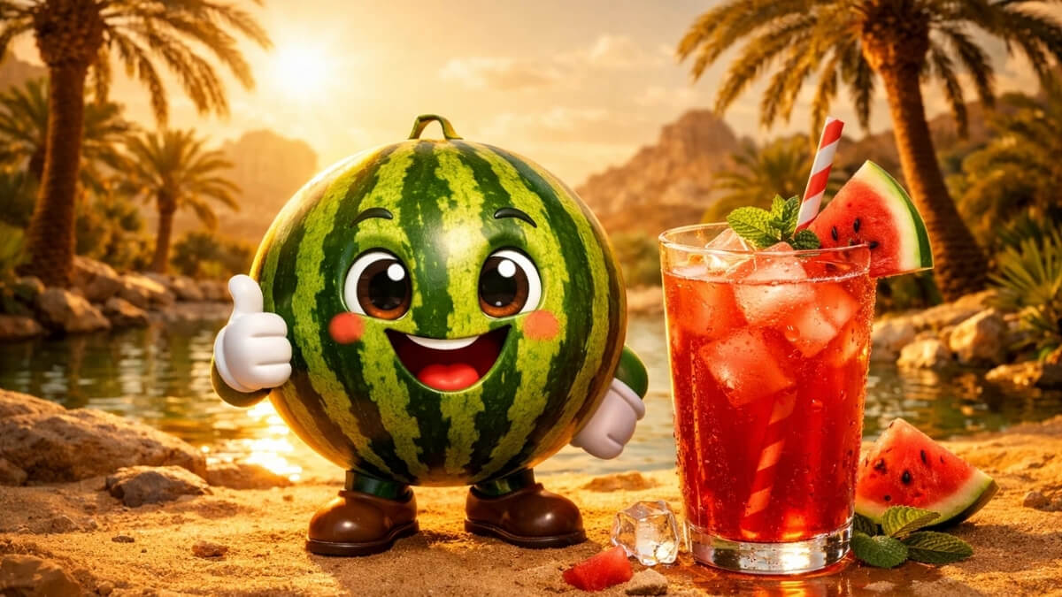 Hình nền dưa hấu siêu cute ở ốc đảo nhiệt đới