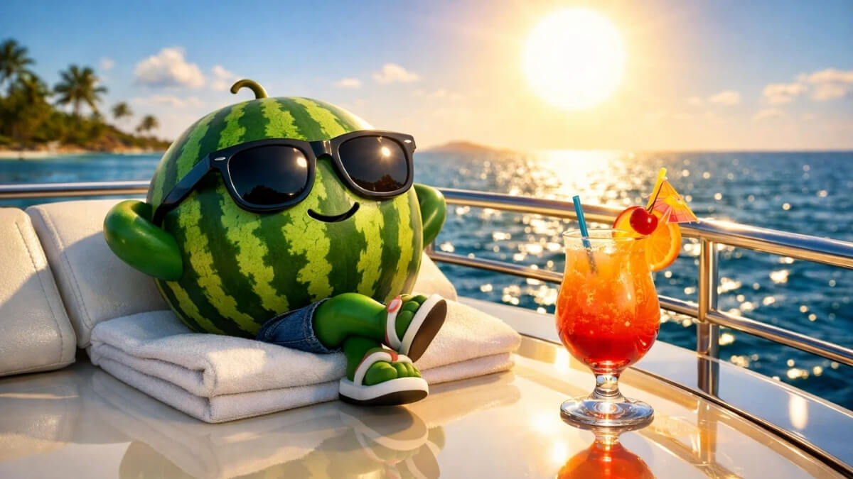 Hình nền dưa hấu cute với hoàng hôn biển