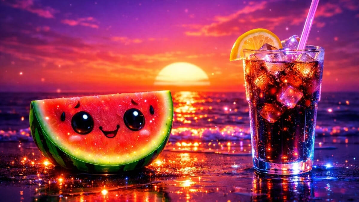 Hình nền quả dưa hấu cute mát lạnh trời đêm