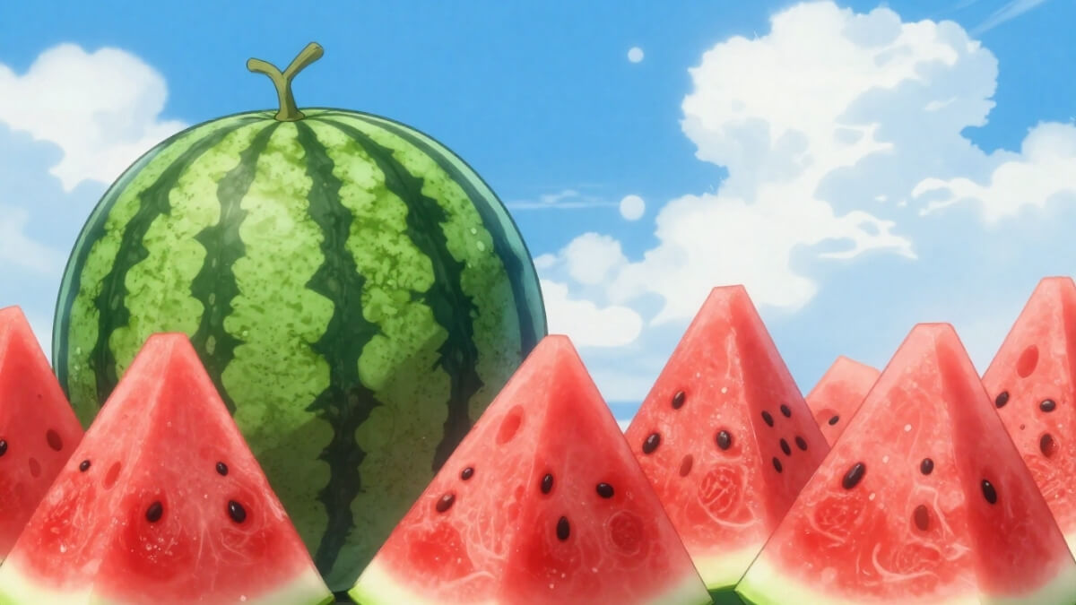 Hình nền dưa hấu siêu cute dưới trời xanh