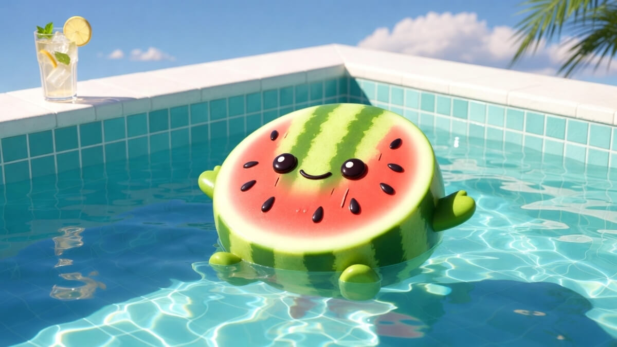 Hình nền quả dưa hấu cute tại bể bơi