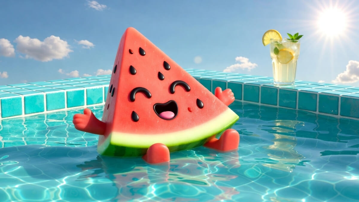Hình nền quả dưa hấu cute đang bơi