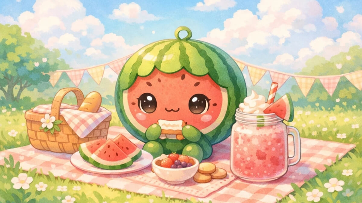 Hình nền quả dưa hấu cute đi picnic