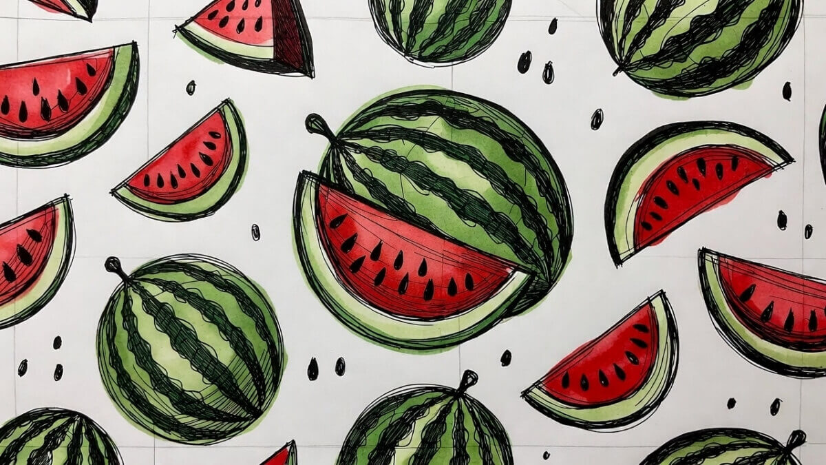 Hình nền quả dưa hấu cute pattern tranh vẽ