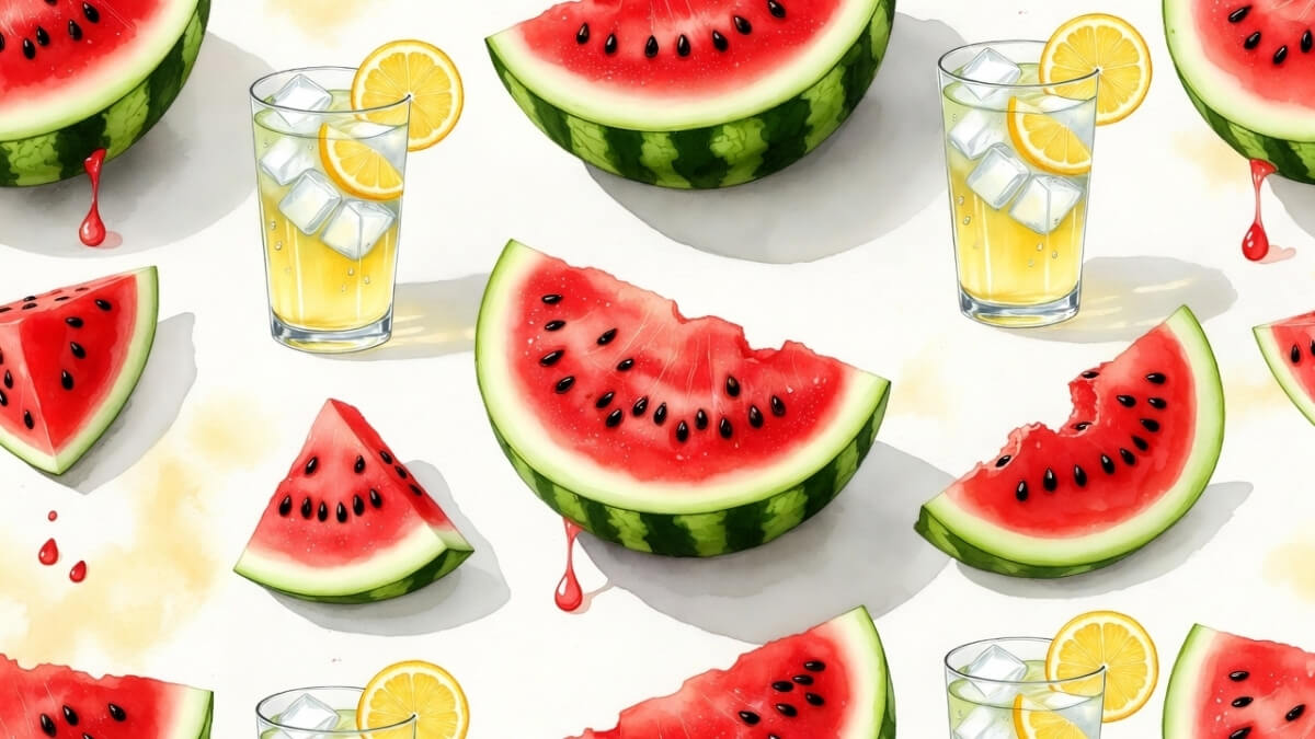 Hình nền quả dưa hấu cute pattern và ly nước chanh