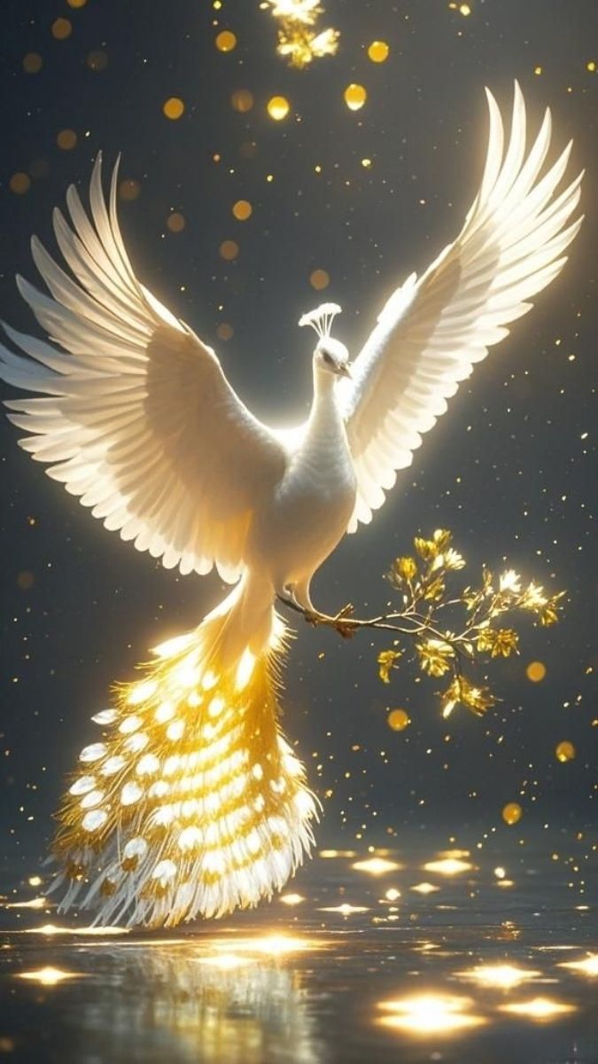 Hình nền khổng tước trắng cất cánh