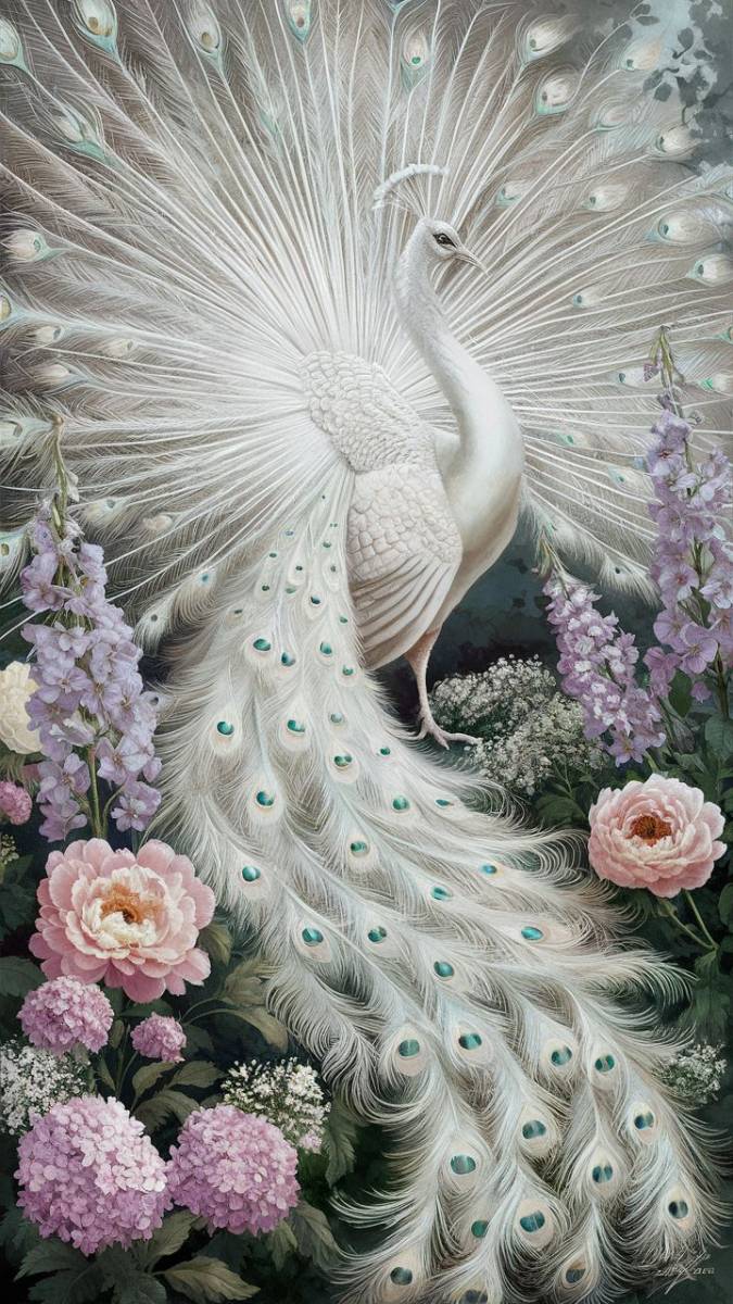 Hình nền khổng tước trắng xòe đuôi