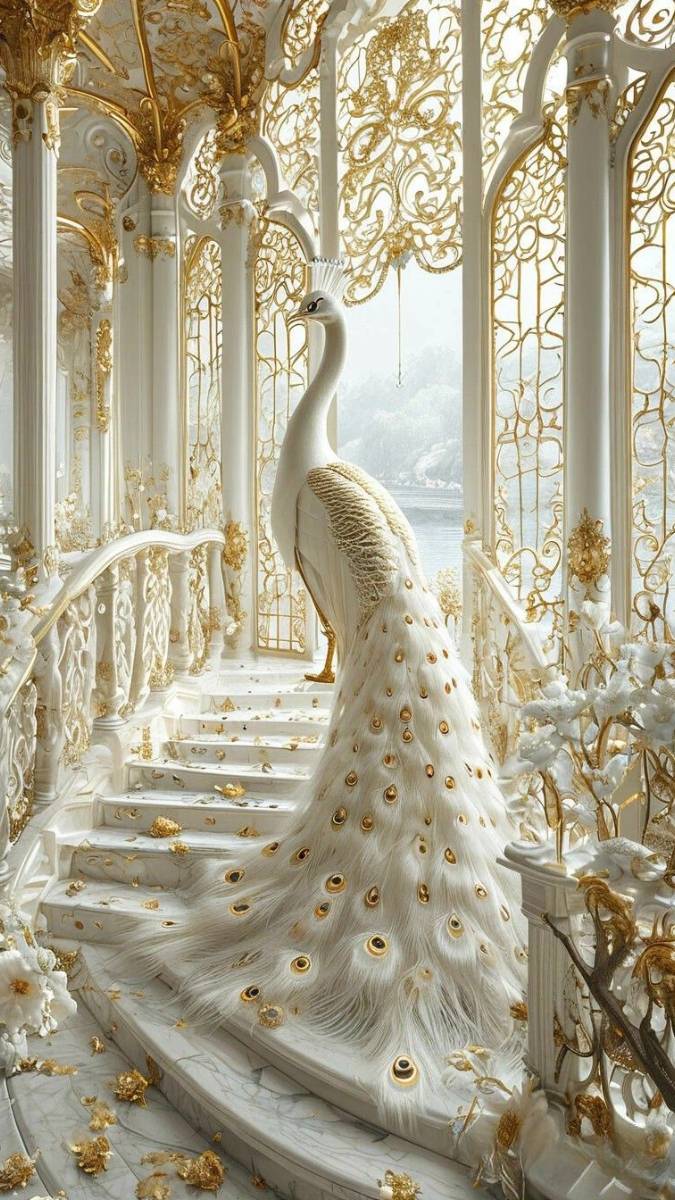 Hình nền khổng tước trắng phối vàng