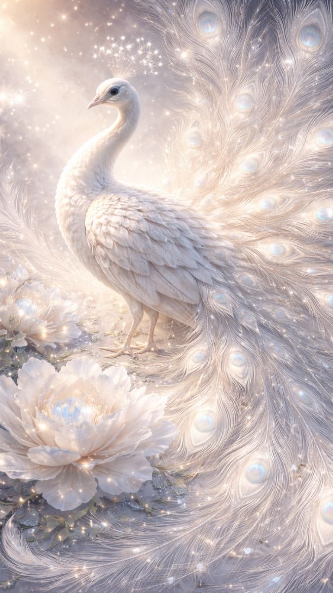 Hình nền khổng tước trắng cho mệnh Kim