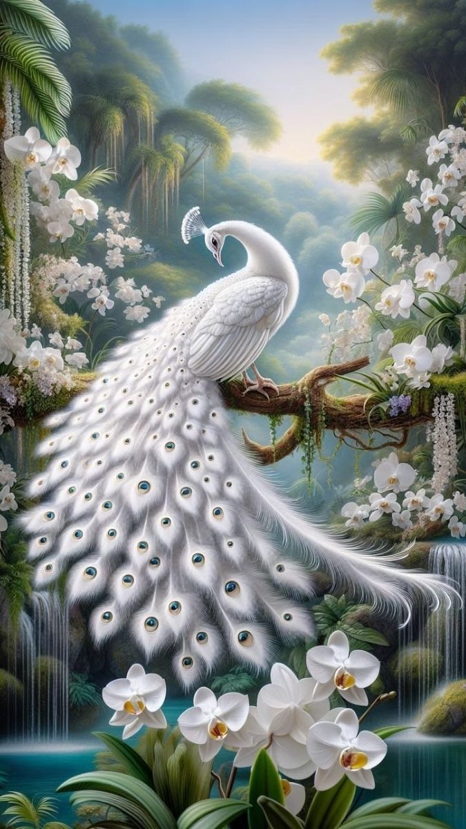 Hình nền khổng tước trắng rỉa lông