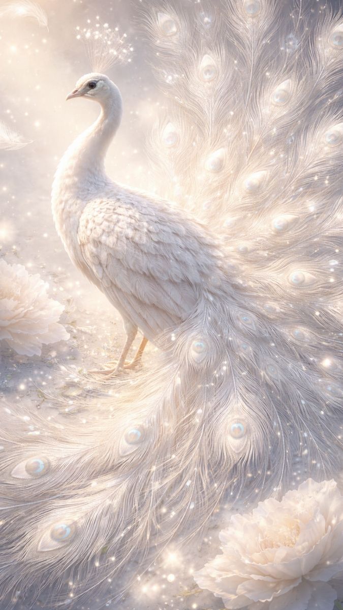 Hình nền khổng tước trắng 3D sinh động