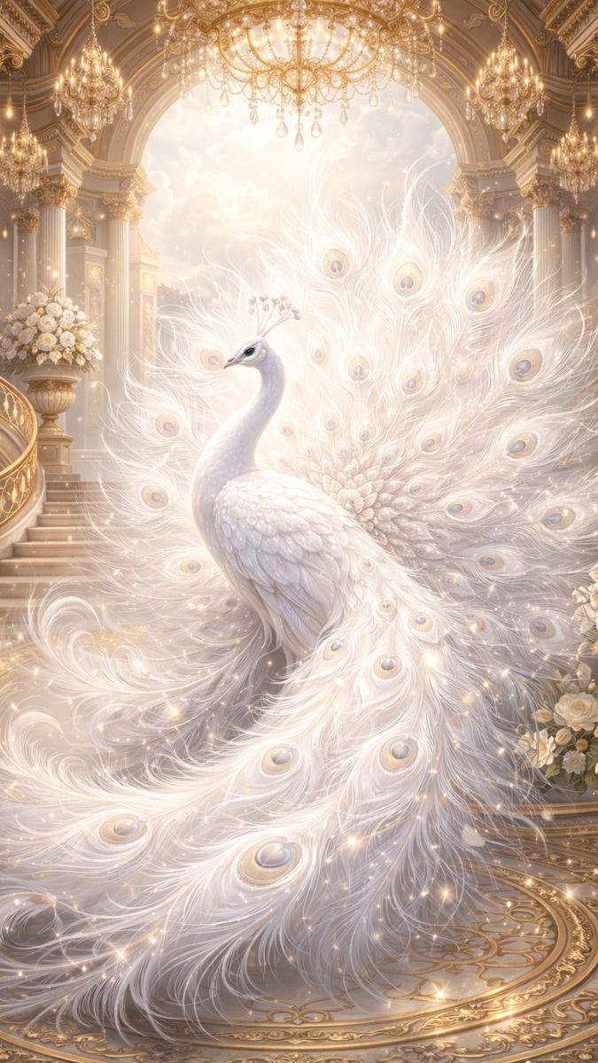 Hình nền khổng tước trắng xòe đuôi ấn tượng