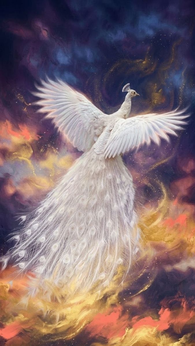 Hình nền khổng tước trắng đang bay lên