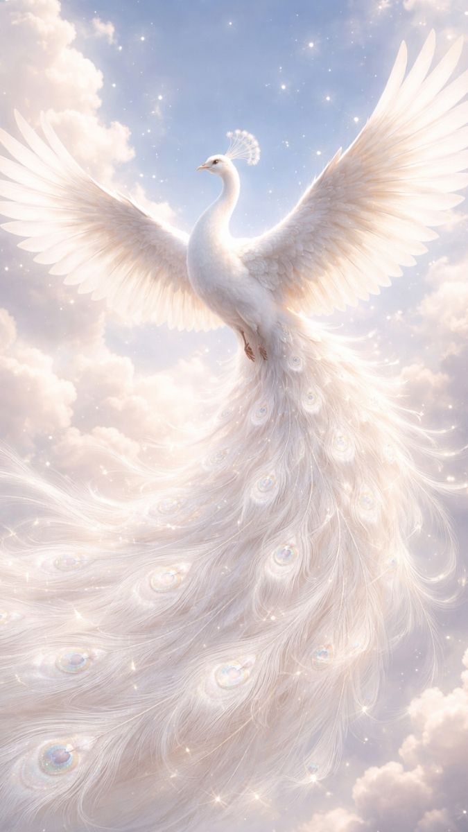 Hình nền khổng tước trắng bay trên trời