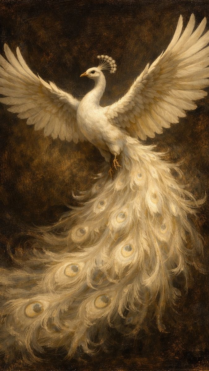 Hình nền khổng tước trắng dạng tranh vẽ