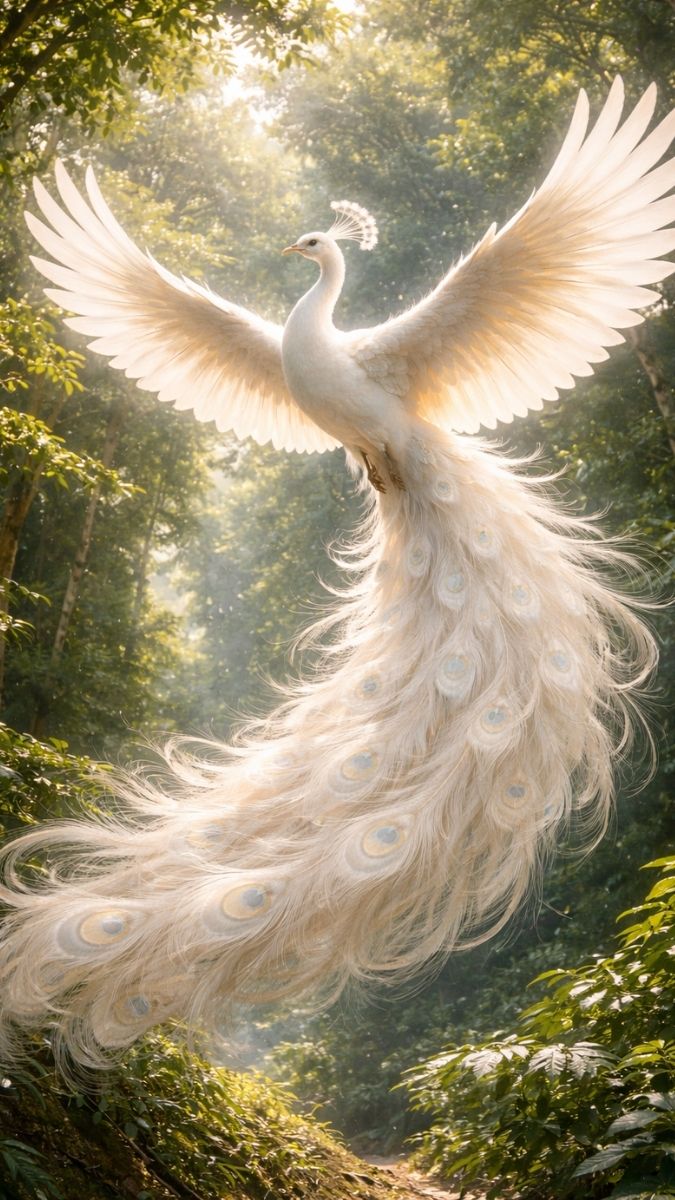 Hình nền khổng tước trắng bay lên tuyệt đẹp