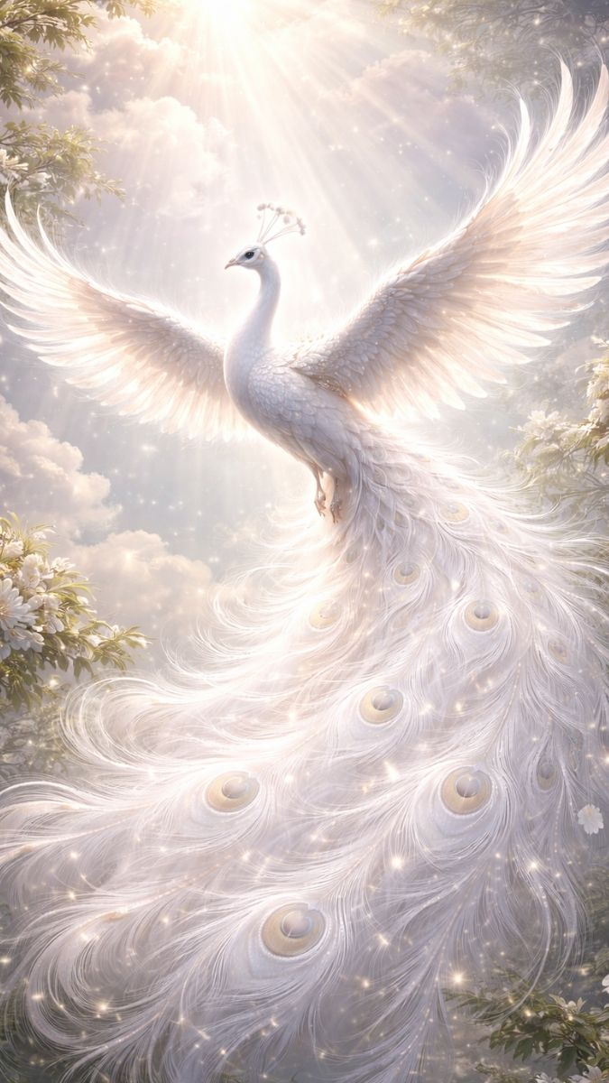 Hình nền khổng tước trắng may mắn