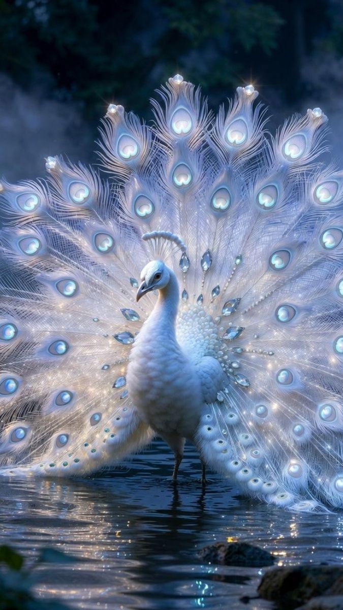 Hình nền khổng tước trắng xòe đuôi đẹp