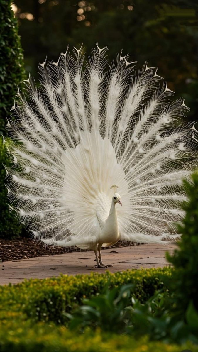 Hình nền khổng tước trắng xòe đuôi ấn tượng