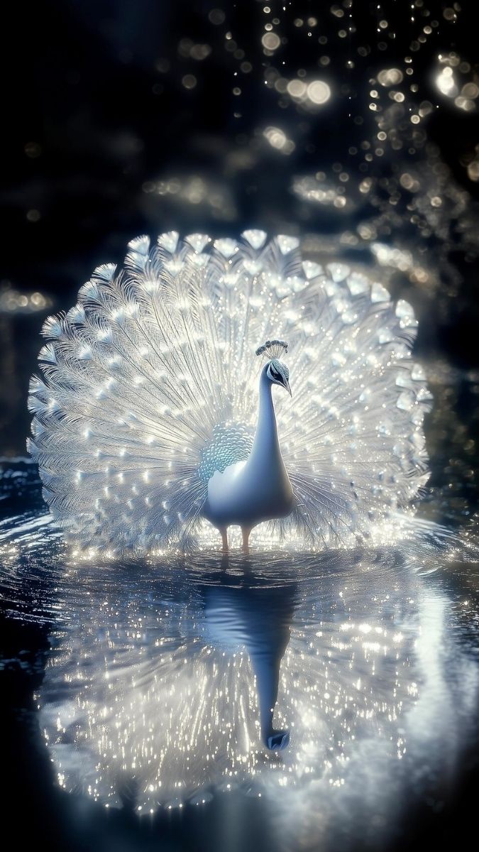 Hình nền khổng tước trắng đi trên mặt nước