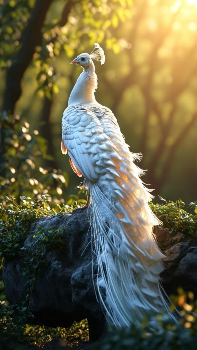 Hình nền khổng tước trắng đẹp giữa rừng