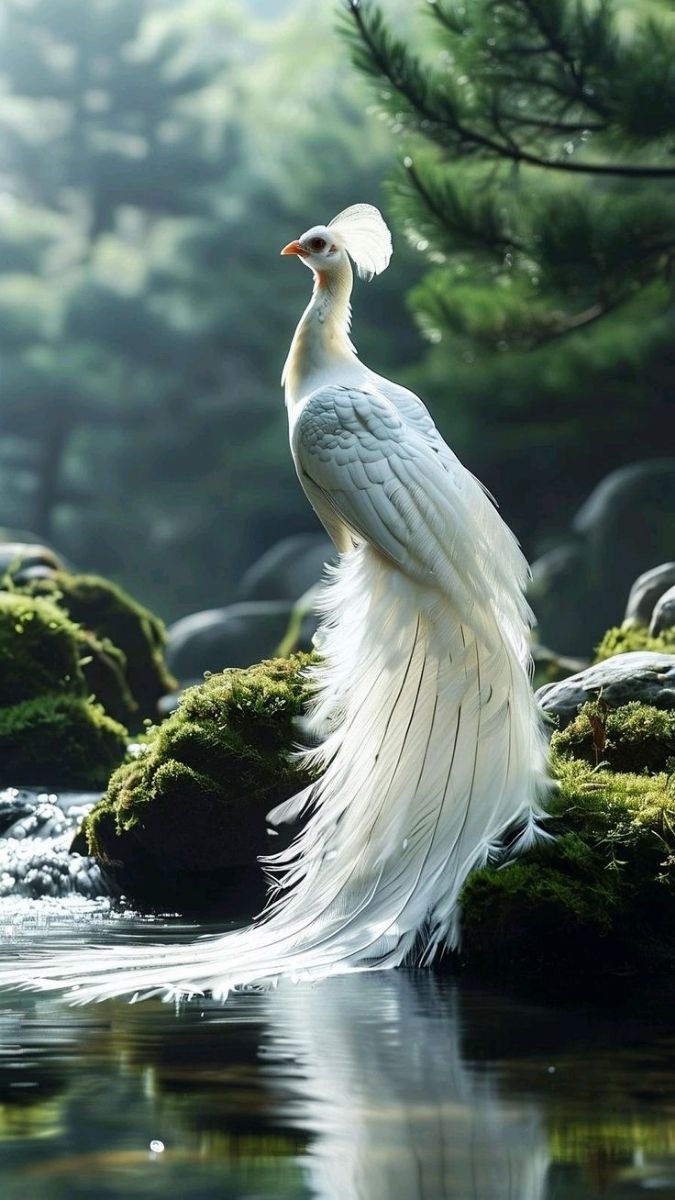 Hình nền khổng tước trắng rũ đuôi