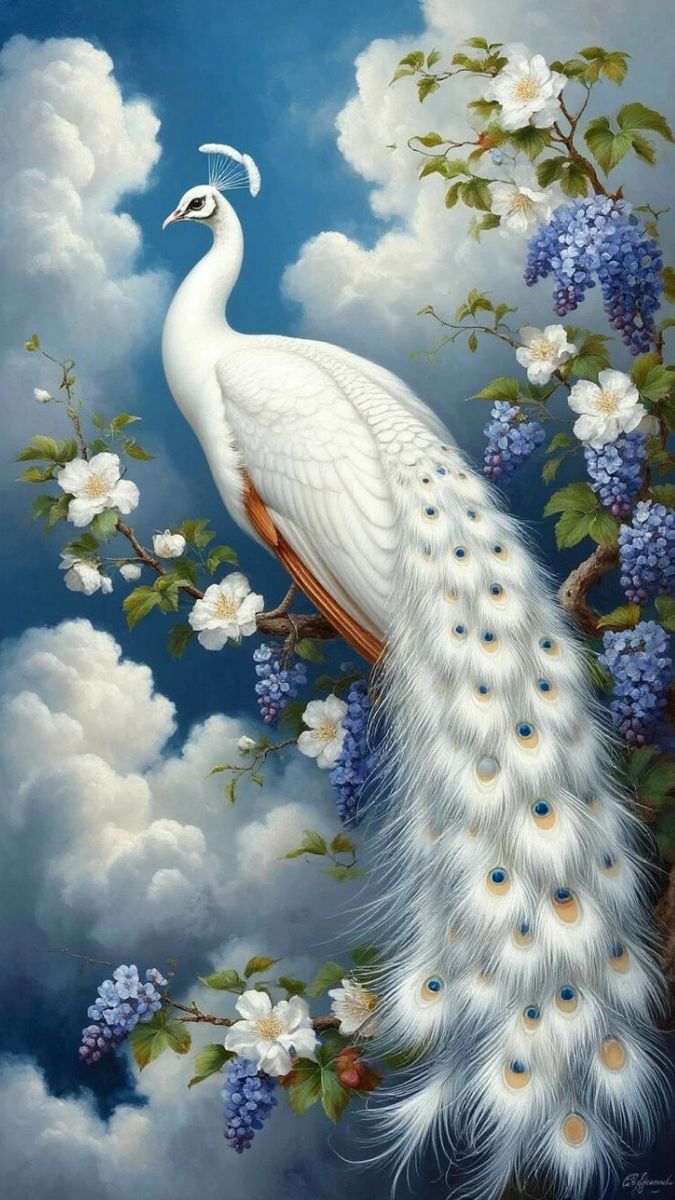 Hình nền khổng tước trắng cho người mệnh Kim