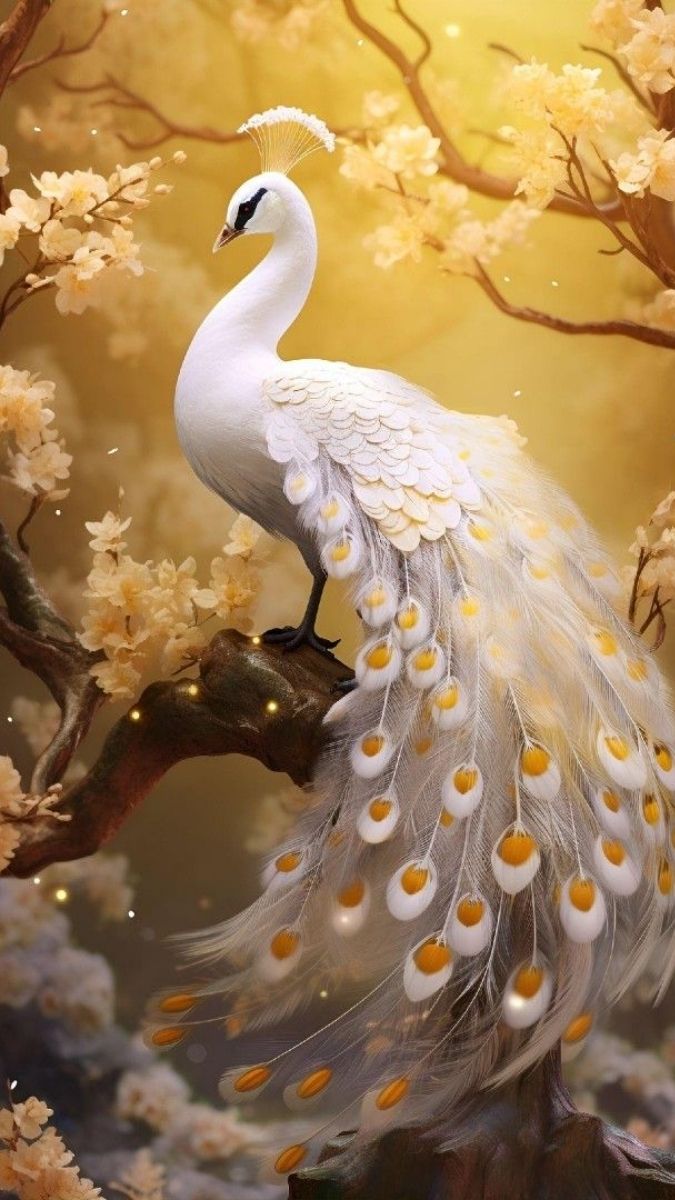 Hình nền khổng tước trắng nghệ thuật tone vàng cam