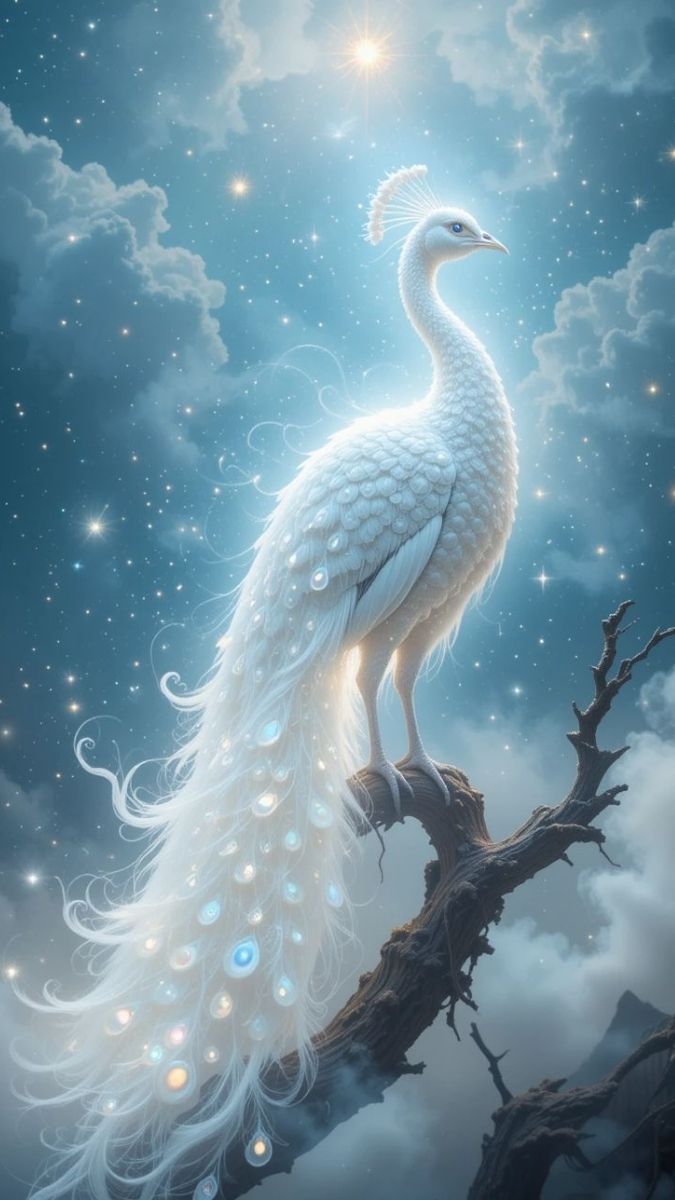 Hình nền khổng tước trắng nền xanh